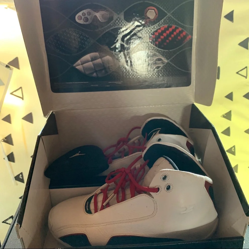 Jordan White Black Red High-Top Sneakers - Picture 5 of 10